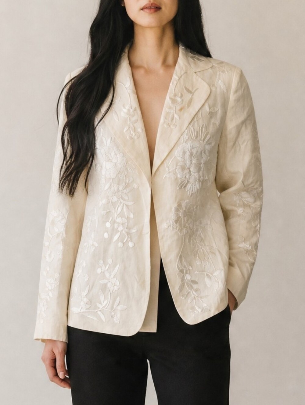 Spiegel Cream Embroidered Linen Blazer